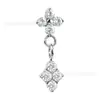 Binx Jewelry F136 Aleación de Titanio Flor de Ciruelo Rombo de Cuatro Diamantes Circonita Pendientes de Aro Colgantes Accesorios Universales