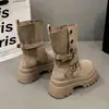 Botas de plataforma de moda estilo británico para mujer, nueva colección otoño 2026, diseñadas para hacer que las mujeres bajitas luzcan más delgadas, altura hasta la mitad de la pantorrilla, y botines cortos de equitación