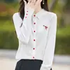 Cárdigan de punto con cuello camisero de Design Sense para mujer, abrigo fino de manga larga con cuello de camisa y cuentas de flamenco para primavera y otoño