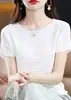 Tencel 2026 Primavera/Verano Nuevo para Mujer Corte Holgado Elegante Tejido Rizado Manga Corta Camiseta Base Tejida Top de Media Manga