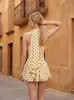 Vestido Fashion de Verão para Mulheres 2026, Estilo Casual de Praia, Gola Halter com Amarração nas Costas, Costas Abertas, Bolinhas Florais