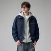 Jaqueta de Trabalho com Capuz Falsa de Duas Peças para Homens, Primavera e Outono, Removível, Caimento Solto, Calça Masculina Versátil, Top Casual Masculino