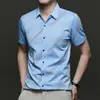 Camisa de Manga Corta de Seda de Hielo 2025 para Hombre, Ropa Casual de Negocios de Verano para Hombre, Elástica, Anti-arrugas, Transpirable, Camisa Delgada