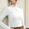 Camiseta base de cuello medio alto para mujer, camiseta de terciopelo alemán, tejido cepillado, negro, cuello neutro, elegante, corte ajustado, top adelgazante