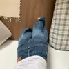 Jeans Vintage Azul Oscuro de Pierna Ancha Scimitar para Mujer, Nuevo Otoño Talla Grande de Cintura Alta Adelgazantes Holgados de Largo Hasta el Suelo