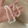 Colar de Cristal com Contas Transparentes Irregulares Feito à Mão com Design Coreano para Mulheres, Pulseira Versátil Simples e Elegante e Corrente de Clavícula