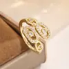 Anillo de cadena calado con incrustaciones de diamantes, superventas transfronterizo, disponible en oro y plata, ofrece una sensación de lujo ligero y alta gama, con un diseño abierto ajustable