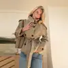 Ropa de Otoño e Invierno Nueva Transfronteriza Europea y Americana para Mujer Estilo Amazon Elegante para Viajar Cuello Alto Doble Botonadura Cinturón Trench Coat