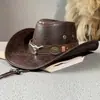 Item Popular Transfronteiriço: Chapéu de Cowboy Ocidental com Decoração de Cabeça de Vaca Rachada, Estilo Retrô, Novo Chapéu de Cowboy Cavaleiro de Topo Plano para Homens e Mulheres