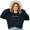 Moletom Feminino com Gola Redonda e Forro de Fleece com Estampa de Slogan em Cor Sólida para Primavera e Outono, Blusa Esportiva Casual de Manga Longa para Site de Comércio Exterior Independente