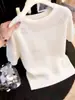 2026 Nuevo Estilo de Verano para Mujer Simple Estilo Perezoso de Punto de Manga Corta Ligero Transpirable Cuello Redondo Top Corto Moderno
