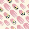 Nuevas Pegatinas para Uñas Postizas Rayadas Rosas y Blancas de Otoño, Estilo Europeo y Americano, Piezas de Uñas Ovaladas Medias Estilo Ins, Uñas Portátiles de Venta Caliente Transfronteriza