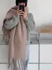Bufanda de Mohair de Color Puro Estilo Coreano para Mujer Invierno Engrosada con Borlas Bufanda Cálida Chal Bufanda Extendida Integrada
