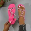 Sandalias Abiertas Transfronterizas Nuevo Comercio Exterior Talla Grande Sandalias Planas de Mariposa para Mujer Estilo Europeo y Americano Sandalias de Playa sin Cierre