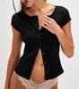 Cárdigan de manga corta con botones para mujer, camiseta de color liso, estilo europeo y americano, novedad de verano 2025