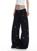 Jeans Scimitar Bordados de Dibujos Animados Retro Americanos para Hombre y Mujer 2025 Otoño Nuevo Lavado Pierna Ancha Casual Pantalones Largos