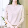 Camiseta básica redonda bordada OEM, nueva moda primavera y otoño, elegante y juvenil, de manga larga, punto liso para mediana edad