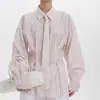 Elegante Camisa Rayada Estampada para Mujer, Estilo Nuevo 2025, Cuello de Solapa, Manga Larga, Diseño de Corbata, Blusa Ceñida a la Cintura