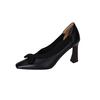 Zapatos de mujer de cuero completo por dentro y por fuera con tacón grueso, lazo cuadrado pequeño, boca baja, de piel de vaca, estilo coreano, tacones altos retro, zapatos para las cuatro estaciones