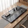 Bandeja de té de piedra negra para uso en casa y oficina, bandeja de piedra simple y práctica con drenaje, mesa de té, juego de té de mesa, juego de bandeja de té