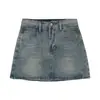 Saia Jeans Vintage Lavada Azul Feminina Primavera Cintura Alta Emagrecedora Anti-andar Saia de Quadril Linha A Curta