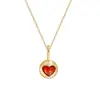 Bordeaux ~ Chapado en Plata S925 Oro de 18K Corazón Rojo Granate Circonita Roja Collar con Colgante Estilo Retro Japonés Cadena para Clavícula para Mujer