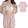 Pijama de Verão Feminino com Bojo Embutido Novo 2025 Conjunto de Peça Única ou Duas Peças Roupas de Casa Femininas de Verão Podem Ser Usadas Fora no Verão