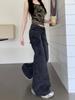 Jeans Cargo Acampanados de Bolsillo Ajustados de Cintura Alta Estilo Chica Picante Y2K Americano para Mujer, Pantalones Casuales Rectos Adelgazantes