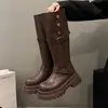 Botas largas para mujer, nueva colección otoño 2026, de caña alta, adelgazantes, para mujeres petite, con suela gruesa, tacón grueso, estilo británico, botas de equitación