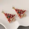 Pendientes de árbol de Navidad diseño de nicho femenino moda pendientes de Navidad exquisitos aleación aceite vertido diamante pendientes de alta gama