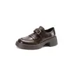 Fivela de Cinto Retrô Europeia e Americana Nova, Sapatos Romanos, Sapatos Plataforma, Sapatos de Salto Único com Recorte Profundo, Sapatos Casuais de Salto Médio Quadrado, Tamanhos 33-43