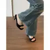 Sapatos de Salto Alto Estilo Francês de Nicho para Exterior com Laço, Sandálias de Salto Fino, Meia-Sapatilhas Sexy Pretas, Novo Modelo Primavera/Verão 2025