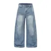 K2462 Jeans Masculino Loose Fit Estilo High Street Retrô Americano Textura de Bambu Design de Bigode Formato de Cimitarra Unissex
