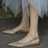Sandalias con remaches para mujer 2024 primavera nuevos zapatos planos charol punta cerrada elegante color nude tacón medio zapatos de mujer punta puntiaguda zapatos de una sola capa