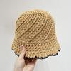 Sombrero de paja para mujer, sombrilla de verano, protector solar, sombrero de playa, sombrero de pescador hueco, transpirable, con cara tejida, pequeño cubo