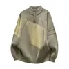 Suéter de Tricô Masculino Outono e Inverno Cor Sólida com Meio Zíper e Mangas Caídas, Modelagem Solta, Estilo Japonês, Moda Jovem, Suéter Versátil com Gola Meia-Alta