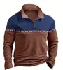 2025 Masculino Europeu e Americano Casual Simples Retrô Casual Masculino Patchwork Manga Longa Meio Zíper Transfronteiriço Novo Estilo