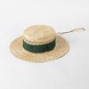 Moda Europea y Americana de Primavera y Verano Ocio Cinta Ancha Cuerda de Lazo Tejido a Mano Calado Sombrero de Paja de Copa Plana Sisal Compras al Aire Libre Sombrero para el Sol