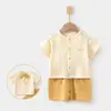 Conjunto de Gasa para Bebé, Ropa de Casa para Bebé, Conjunto de Top de Manga Corta de Doble Capa de Algodón Puro y Shorts, Ropa de Verano con Aire Acondicionado para Niños y Niñas