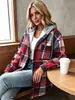 Cardigan largo de botones, holgado y casual, con estampado de cuadros retro y capucha, perfecto para otoño e invierno, uso diario y la temporada de regreso a clases