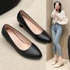 Tacones altos para mujer, tacones gruesos, primavera y otoño 2024, nuevo estilo coreano, zapatos de tacón medio bajo para mujer, zapatos pequeños de cuero, zapatos planos de trabajo para mujer