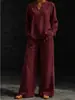 Novo Conjunto Minimalista de Duas Peças Cor Sólida Outono 2026 para Mulheres, Top Respirável com Decote em V + Calça Casual da Moda