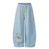 Calça Moletom Listrada Estilo Retrô Americano com Estampa de Cachorro para Mulheres, Novo Estilo Primavera 2026, Caimento Solto, Fluido, Emagrecedor, Calça Casual para Street Dance