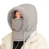Sombrero Lei Feng de Plumas para Otoño e Invierno para Hombres y Mujeres, Calentador de Cuello Engrosado Integrado, Gorro Cálido y a Prueba de Frío, Mascarilla Facial, Sombrero Cortavientos para Ciclismo