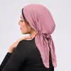 Pañuelo para la cabeza con lentejuelas de venta caliente transfronterizo europeo y americano, Gorro para quimioterapia, Pañuelo para la cabeza de color sólido curvo, Pañuelo para la cabeza multicolor con dos colas largas