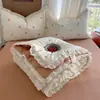Nuevo Juego de Cama de Cuatro Piezas: Colcha de Gasa Arrugada con Encaje 100% Algodón, Sábana, Funda de Almohada, Juego Cómodo y Amigable con la Piel Estilo Coreano