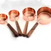 Taza Medidora Oro Rosa Acero Inoxidable Nogal Juego Cucharas Medidoras Utensilios para Hornear Cuchara con Escala para Hornear Cuchara Medidora con Mango de Madera para Hornear
