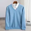 Suéter de Lana 100% Pura para Capa Base Business Casual Otoño/Invierno Nuevo Estilo para Hombre de Cuello V Engrosado Jersey de Punto