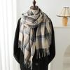 Cachecol de Xadrez Novo Imitação de Caxemira Estilo Coreano Moda Outono e Inverno Simples Versátil Quente Cachecol de Estudante Borla Feminina