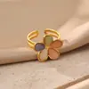 Anillo Retro de Moda Colorido Ojo de Gato Flor Acero Inoxidable Chapado en Oro de 18k para Mujer Sentido del Diseño Dulce Temperamento Anillo de Dedo